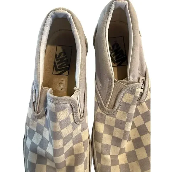 Vans Classic Slip-On Checkerboard Gray & White Shoes Unisex Size Women 7.5 - Picture 6 of 9